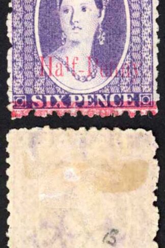 Natal SG114 1d on 6d long tailed P and SMALL L in halfpenny M/M