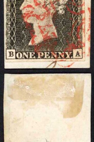 Penny Black (BA) Plate 1a Fine Four Margin on Small Piece