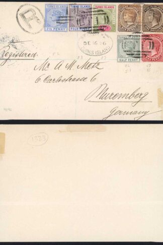 Turks and Caicos SEVEN Different QV stamps on a Registered Front