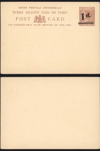 Turks and Caicos 1d on 1 1/2d Post Card Overprint High
