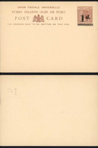 Turks and Caicos 1d on 1 1/2d Post Card Overprint Low