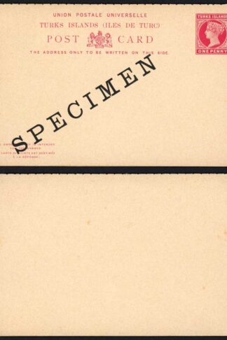Turks and Caicos QV 1d Carmine Reply Card Opt SPECIMEN