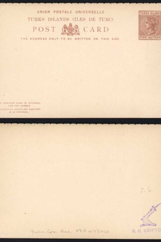 Turks and Caicos QV 1 1/2d Brown Reply Card