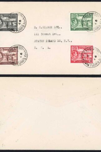 Turks and Caicos KGVI 1/4d to 1 1/2d on Cover with SALT CAY Postmark