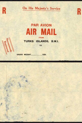 Turks and Caicos OHMS Registered Envelope (255 x 152mm)