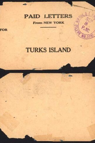 Turks and Caicos 1920s Paid Letters Label from New York