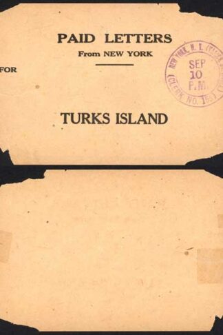 Turks and Caicos 1920s Paid Letters Label from New York