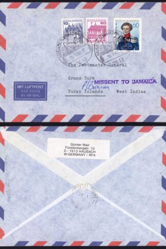 Turks and Caicos 1982 Cover Missent to Jamaica