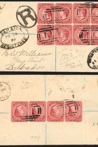 Turks and Caicos 1899 Registered Cover to Barbados with 12 x 1d RARE