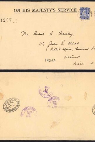 Turks and Caicos SG181 3d Bright Blue x 2 on Registered OHMS Cover