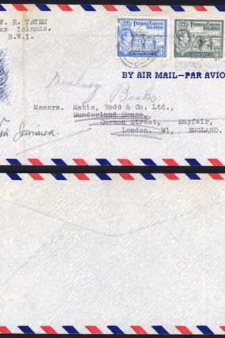 Turks and Caicos 2d and 3d on an Airmail Cover