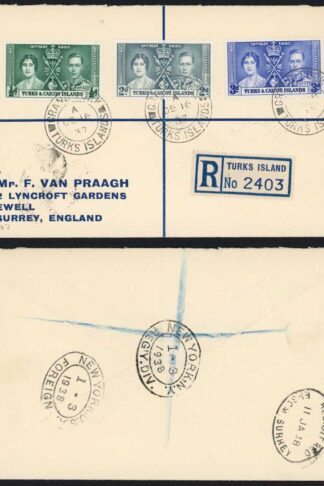Turks and Caicos 1937 Coronation of Registered Cover