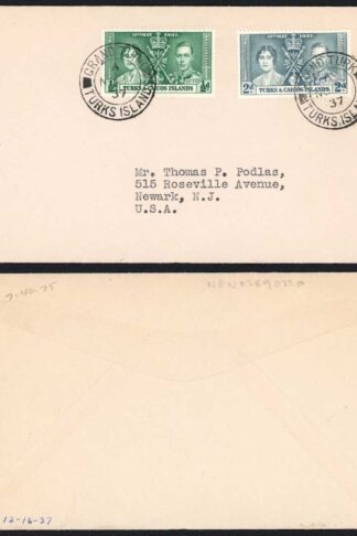 Turks and Caicos 1/2d and 2d Coronation Grand Turk Postmark