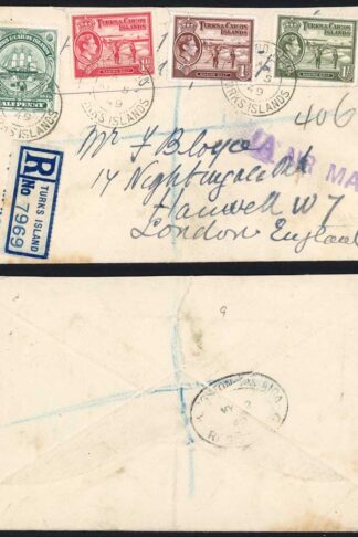 Turks and Caicos KGVI registered Cover to the UK