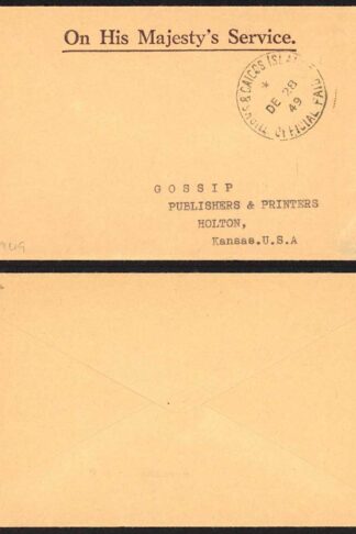 Turks and Caicos 1949 OHMS Paid Handstamp cover