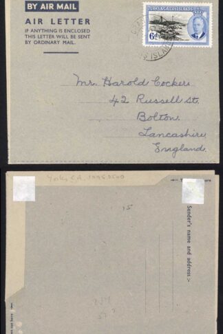 Turks and Caicos 1951 KGVI 6d on an Airmail letter