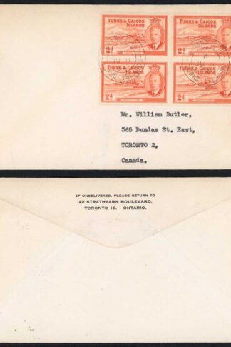 Turks and Caicos KGVI 2d BLOCK on cover