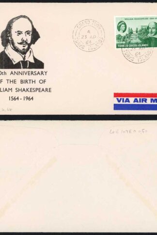 Turks and Caicos 1964 Shakespeare illustrated FDC