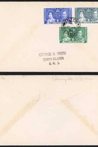 Turks and Caicos 1937 Coronation FDC Salt Cay Pmk