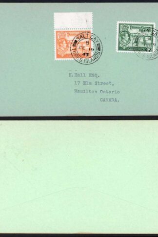 Turks and Caicos KGVI 1/2d and 2 1/2d on Cover Salt Cay Pmk