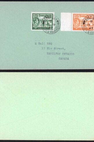 Turks and Caicos KGVI 1/2d and 2 1/2d on Cover Salt Cay Pmk