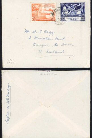 Turks and Caicos KGVI 2 1/2d and 3d UPU on Cover Salt Cay Pmk