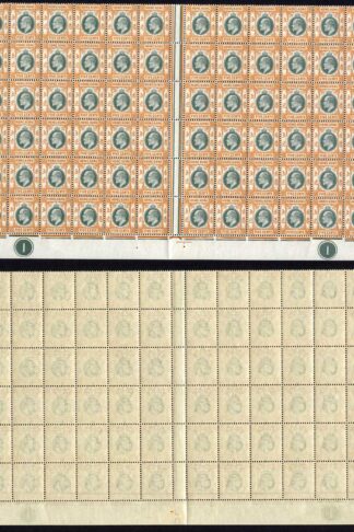 Hong Kong SG65 5c dull green and brown-orange Wmk CA block of 72 FRESH U/M