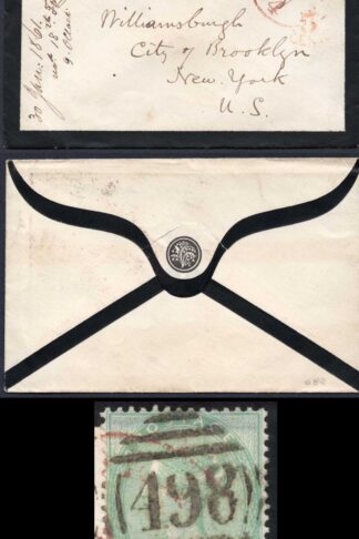 SG72 1/- Green on a fine cover to New York Cat 425 pounds