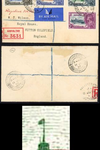 Gibraltar SG116b 1935 Silver Jubilee 6d Short Extra Flagstaff on Cover