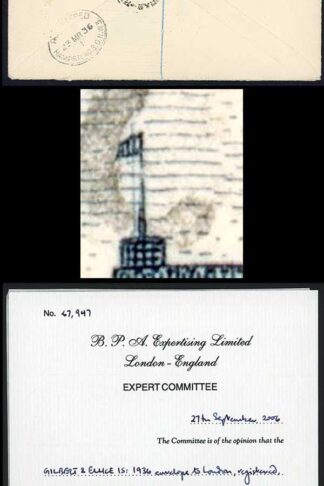 Gilbert and Ellice SG39e 1935 Jubilee 1/- Double Flagstaff on Cover BPA Cert