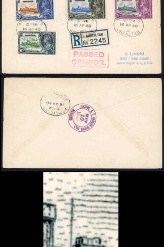 Gibraltar SG117a 1935 Silver Jubilee 1/- Extra Flagstaff on Cover