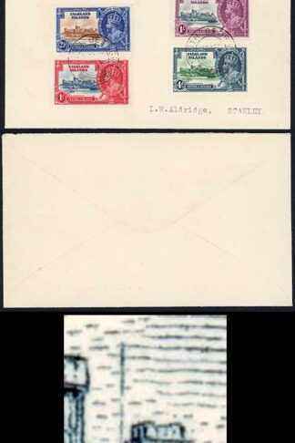 Falkland Is SG142a 1935 Silver Jubilee 1/- Extra Flagstaff on Cover