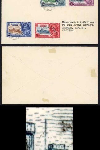 Falkland Is SG142a 1935 Silver Jubilee 1/- Extra Flagstaff on Cover