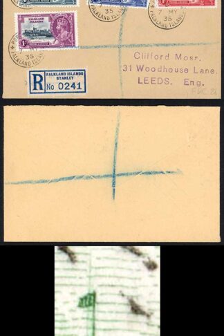 Falkland Is SG141e 1935 Silver Jubilee 4d Double Flagstaff on Cover