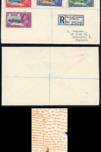 Falkland Is SG140d 1935 Jubilee 2 1/2d Flagstaff on right hand Turret on Cover