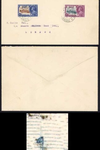 Falkland Is SG139e 1935 Silver Jubilee 1d Double Flagstaff on Cover