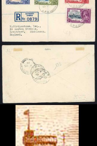 Gambia SG144a 1935 Silver Jubilee 3d Extra Flagstaff on Cover