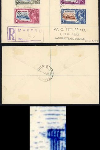 Basutoland SG12f 1935 Silver Jubilee 2d Diagonal Line by Turret on Cover