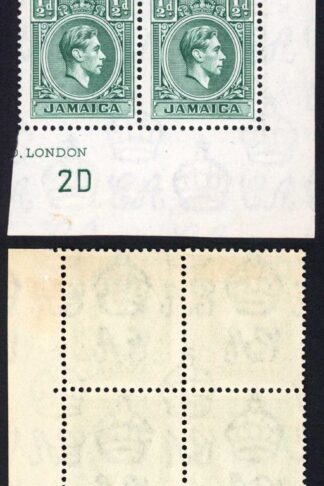 Jamaica SG121 1/2d Blue Green Plate 2D Block of 4 M/M