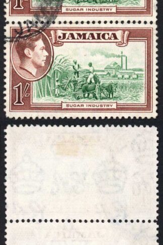 Jamaica SG130a 1/- green and Purple-brown Repaired Chimney Cat 120+ pounds