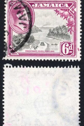 Jamaica SG128aa 6d Perf 12.5 Variety Large Mark outside Right Frame