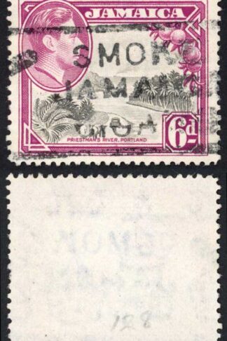 Jamaica SG128aa 6d Perf 12.5 Variety Doubling top left