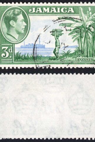 Jamaica SG126b 3d Greenish blue and Ultramarine R 9/2 T guide at right complete
