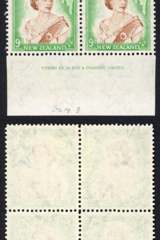 New Zealand SG731 9d Plate Imprint Block (Bottom Pair U/M)