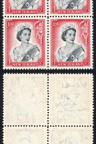 New Zealand SG732 1/- R 3/6 and R 4/6 re-entry U/M