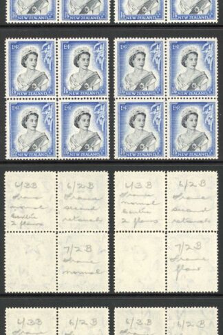 New Zealand SG733 1/6 R 6/3 and R 7/2 Four Different States of Flaws U/M
