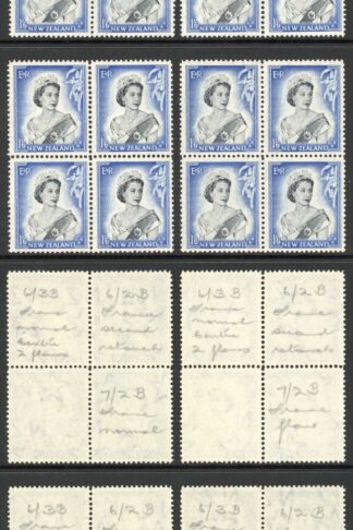 New Zealand SG733 1/6 R 6/3 and R 7/2 Four Different States of Flaws U/M