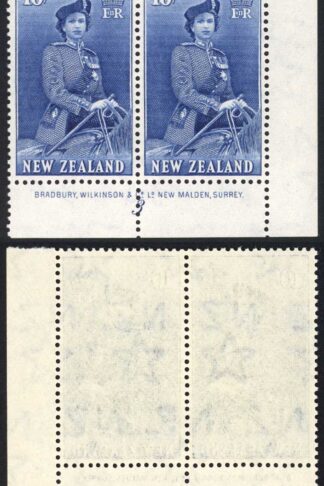 New Zealand SG736 10/- Deep Ultramarine Plate 3 Pair U/M
