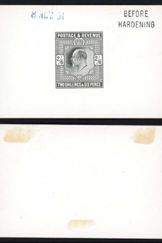 KEVII 2/6 Die Proof in black on glazed card Before Hardening 8 NOV 01 SUPERB