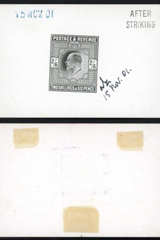 KEVII 1901 2/6 Die Proof in black on glazed card AFTER STRIKING 15 NOV 01 SUPERB
